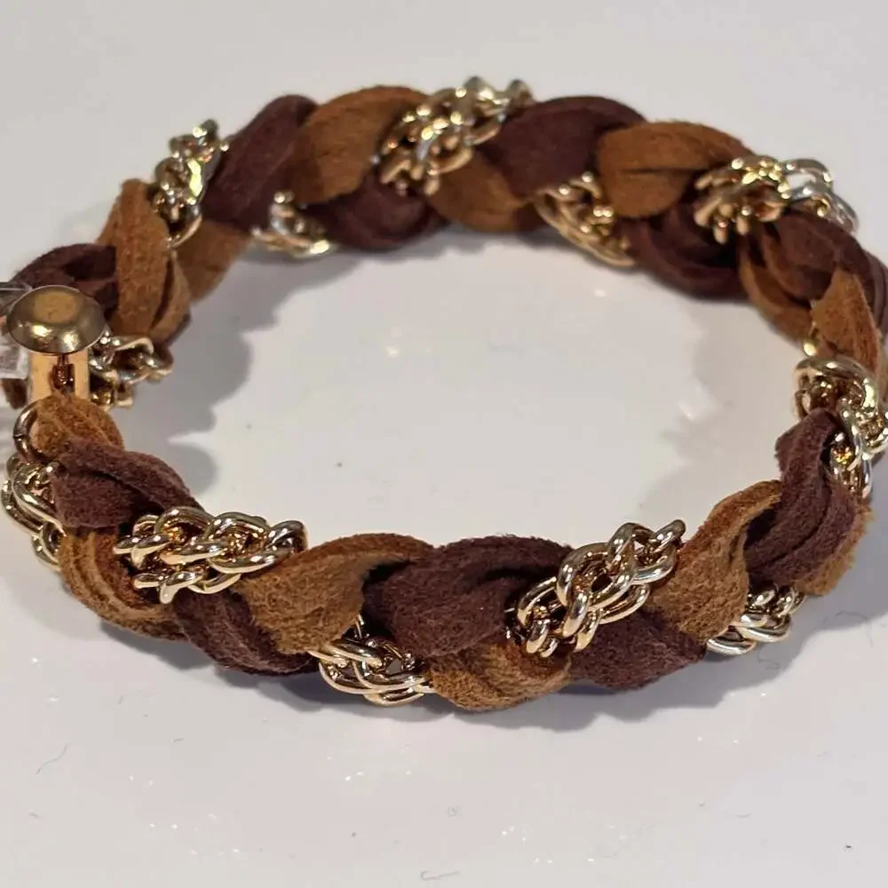 Braided Suede Bracelet with Gold Chain
